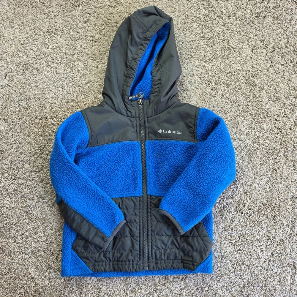 Columbia Jacket Kids 3T Blue Fleece Full Zip Hooded WD1051 Outdoor Hiking Boys